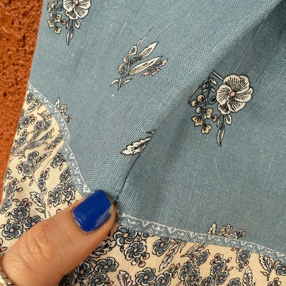 Ann Taylor LOFT Outlet Linen Blend Skirt Size Medium Blue Floral Boho Pockets - Picture 5 of 6